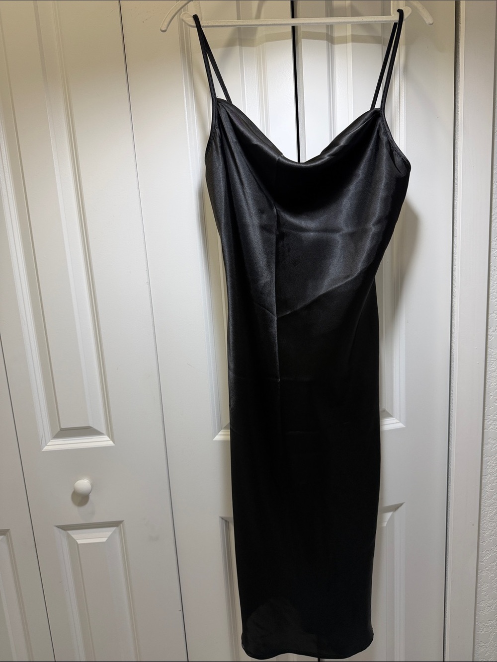 bebe Black Satin Cowl Neck Midi Slip Dress - Size M - Made in USA